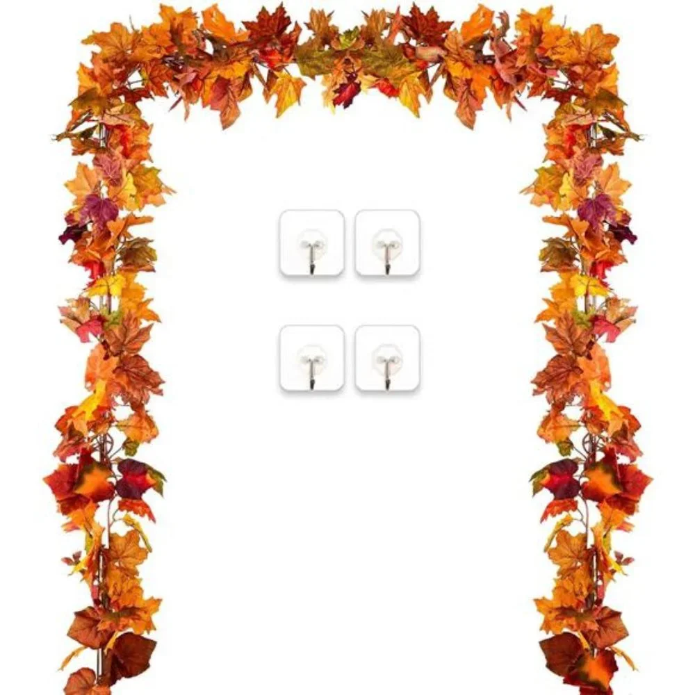 2Pack Fall Garland Maple Leaf,5.9Ft/Piece Hanging Vine Garland Artificial Autumn